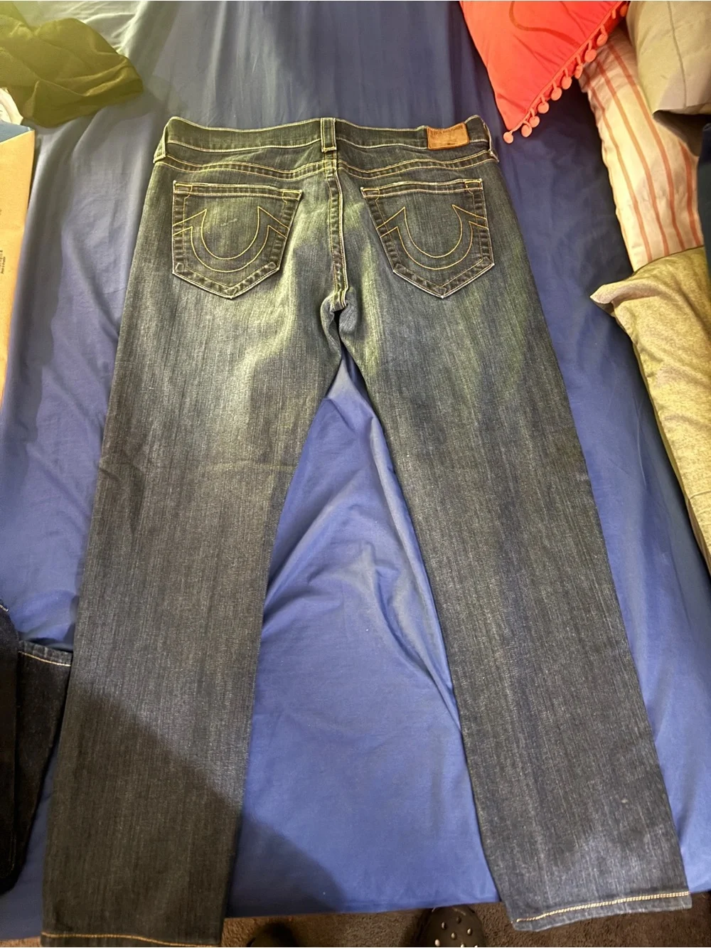 True Religion Men's Faded Blue Straight Jeans 36x30